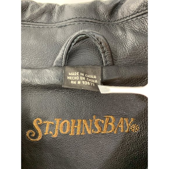 Mens St Johns Bay Black Leather Aviator Jacket Insulated Size Large GUC 6662 - Picture 3 of 13